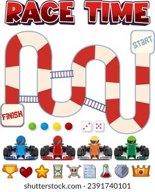 A vector cartoon illustration of a maze game with a car racing theme