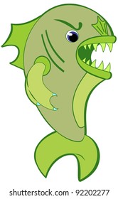 Vector cartoon illustration of a mean fish isolated on a white background