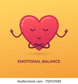 Vector cartoon illustration of meditating heart. Emotional balance card.