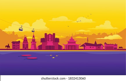 Vector cartoon illustration of the Meghalaya skyline. Isolated on a colored background.