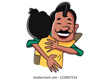 Vector cartoon illustration of men hugging each other. Isolated on white background.
