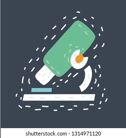 Vector cartoon illustration of Microscope icon on dark background.