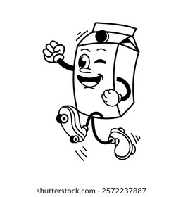 Vector cartoon illustration of milk packaging mascot with happy expression