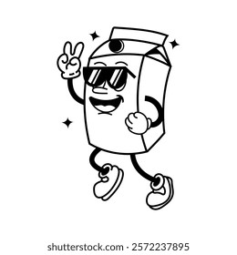 Vector cartoon illustration of milk packaging mascot with happy expression