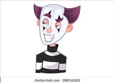 Vector cartoon illustration of mime boy is smiling. Isolated on white background.