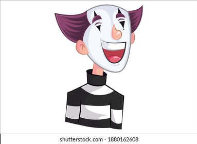 Vector cartoon illustration. Mime boy is laughing. Isolated on white background.