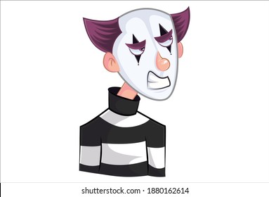 Vector cartoon illustration. Mime boy is annoyed. Isolated on white background.