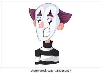 Vector cartoon illustration. Mime boy is upset. Isolated on white background.