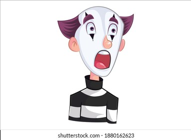 Vector cartoon illustration. Mime boy is angry. Isolated on white background.