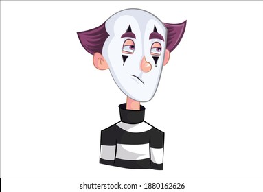 Vector cartoon illustration. Mime boy is sad. Isolated on white background.