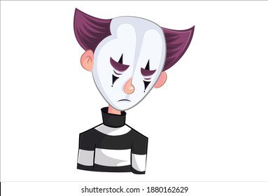 Vector cartoon illustration. Mime boy is sleeping. Isolated on white background.