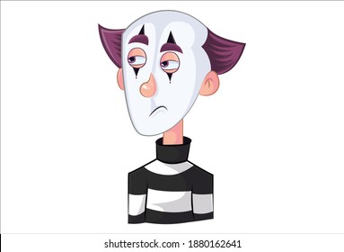 Vector cartoon illustration. Mime boy is unhappy. Isolated on white background.