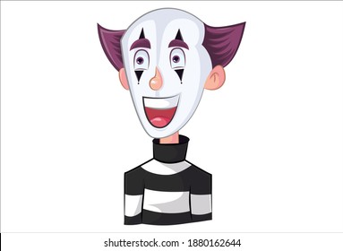 Vector cartoon illustration. Mime boy is making a happy face. Isolated on white background.