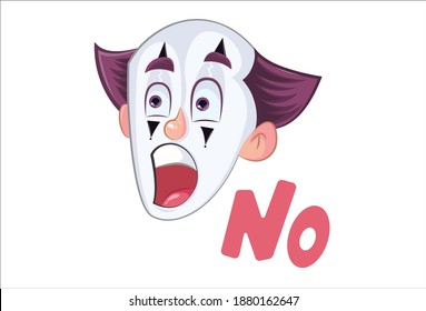 Vector cartoon illustration of mime boy saying no. Isolated on white background.