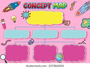 Vector cartoon illustration of a mind map background