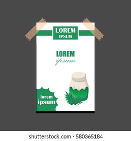 Vector cartoon illustration with mint jam jar. Sweet jelly marmalade glass bottle. Homemade sugar preserves icon. Fruit food object