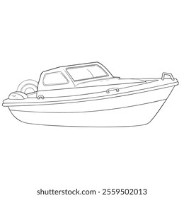 vector cartoon illustration of a modern boat with black and white coloring