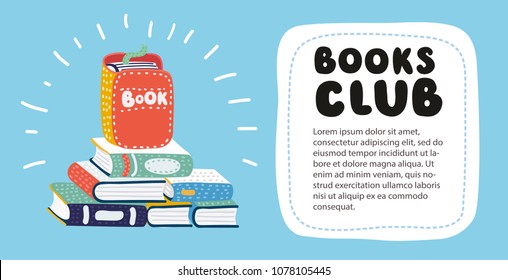 Vector cartoon illustration of modern education background. Online learning book stack. Horizontal banner