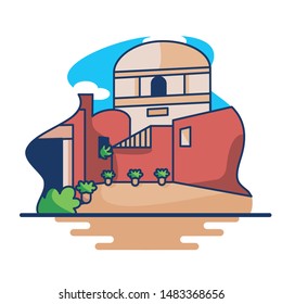Vector Cartoon Illustration Of Monastery of Santa Catalina de Siena
