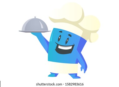 Vector cartoon illustration of monster with chef cap. Isolated on white background.