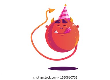 Vector cartoon illustration of monster in party mood. Isolated on white background.