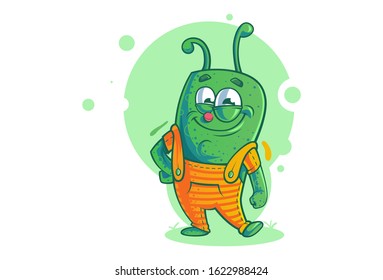 Vector cartoon illustration of monster standing. Isolated on white background.