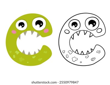 Vector cartoon illustration of monsters letter english alphabet. Color and outline drawing. Coloring book for primary children.
