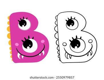 Vector cartoon illustration of monsters letter english alphabet. Color and outline drawing. Coloring book for primary children.
