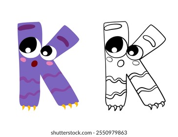 Vector cartoon illustration of monsters letter english alphabet. Color and outline drawing. Coloring book for primary children.
