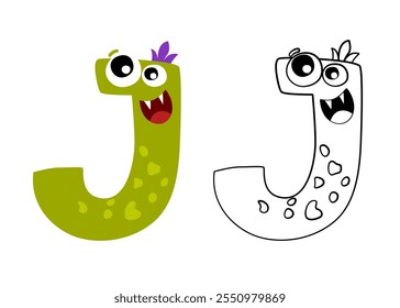 Vector cartoon illustration of monsters letter english alphabet. Color and outline drawing. Coloring book for primary children.
