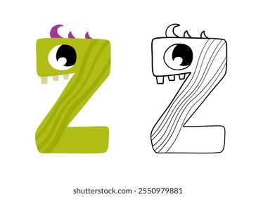 Vector cartoon illustration of monsters letter english alphabet. Color and outline drawing. Coloring book for primary children.
