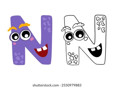 Vector cartoon illustration of monsters letter english alphabet. Color and outline drawing. Coloring book for primary children.
