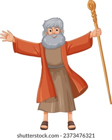 A vector cartoon illustration of Moses from the religious Bible story