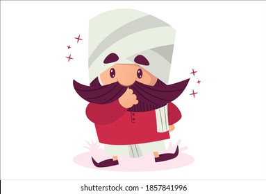 Ilustración de dibujos animados. El hombre bigote está poniendo el dedo en los labios. Aislado sobre fondo blanco.