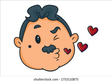 Vector cartoon illustration of a naughty fat man in love. Isolated on white background.