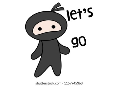 Vector cartoon illustration of ninja saying let's go.  Isolated on white background.