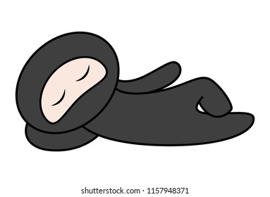 Vector cartoon illustration of ninja sleeping.  Isolated on white background.