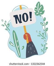 Vector cartoon illustration of No answer choice, man hand holding placard with no sign, person say no vote.