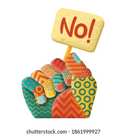 Vector cartoon illustration of No answer choice, man hand holding placard with no sign, person say no vote.