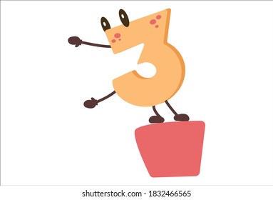 Vector cartoon illustration of number- 3. Isolated on white background.