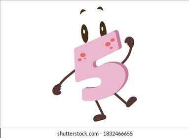 Vector cartoon illustration of number- 5. Isolated on white background.