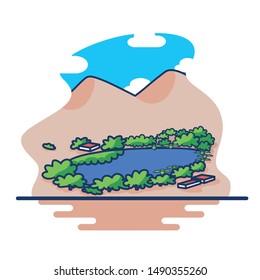 Vector Cartoon Illustration Of An Oasis Scene