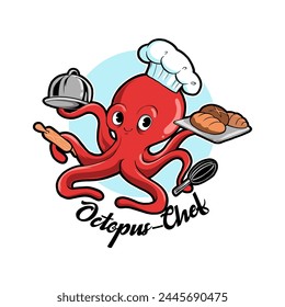 Vector cartoon illustration of octopus as a chef