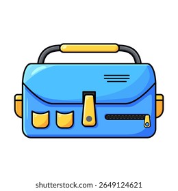 Vector cartoon illustration of an office bag with handle and multiple pocket. Perfect for use in business, office supply designs, educational content, or work-related illustrations