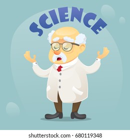 vector cartoon illustration old funny scientist character wearing glasses and lab coat eps10