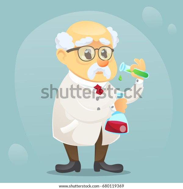 Vector Cartoon Illustration Old Funny Scientist Stock Vector (Royalty ...