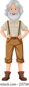 A vector cartoon illustration of an old hipster man wearing suspenders