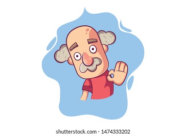 Vector cartoon illustration of an old man hand giving the ok sign. Isolated on white background.