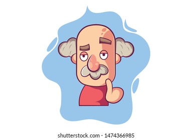 Vector cartoon illustration of old man thumbs up sign. Isolated on white background.