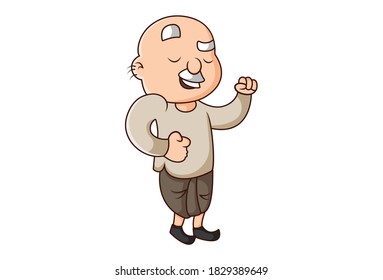 Vector cartoon illustration. Old man is running. Isolated on white background.